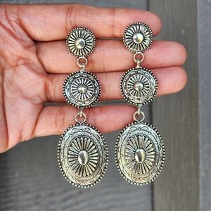 Medallion Gypsy Boho Earrings Silver Boheme Silvery Tribal Ethnic Vintage Y2K